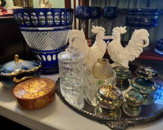 Limoges trinket dish, Ceramic Roosters, enameled boxes