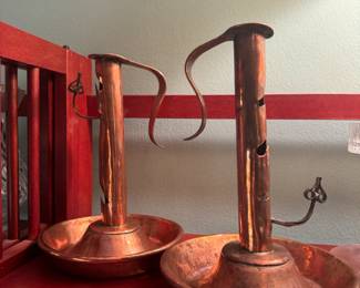 Antique Copper Push Up Candlesticks - unsigned