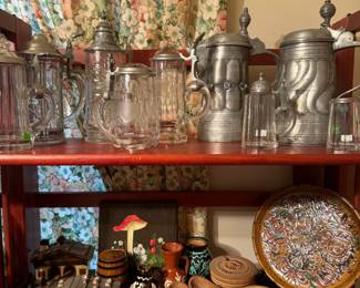 Antique and Vintage Pewter and crystal beer steins, Vintage dutch collectibles, 