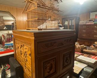 Vintage Carved Square Trunk, Vintage Bird Cage