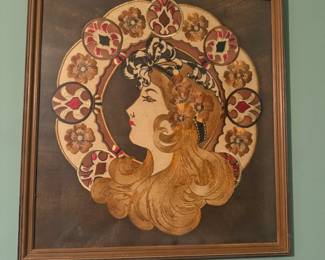 Antique Mucha Style Embroidered Art