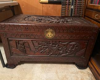 Vintage Carved Camphor Trunk