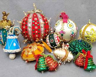 NG038 Vintage Hand Crafted Beaded and Musical Ornaments