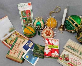 NG092 Vintage Beaded Ornaments, Christmas Candles and Matches