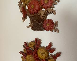 Pair of 1970's Burwood Products Flower Basket Wall Hangings