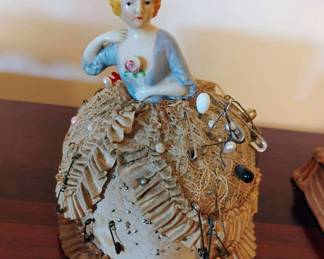 Victorian Porcelain Half Doll Pin Cushion