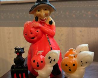 Gurley Halloween Witch Holding Pumpkin Candle, 3 Gurley Halloween Ghost Holding Pumpkin Candles, 3 Gurley Halloween Black Cat Candle