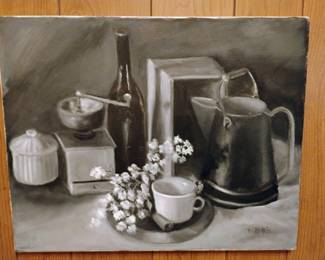 Black & White Still Life Oil Painting by D. Morris
