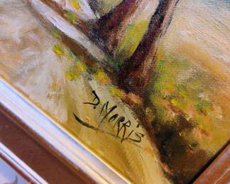 Framed Oil Painting of Horse Drawn Carriage in the Woods by D. Morris