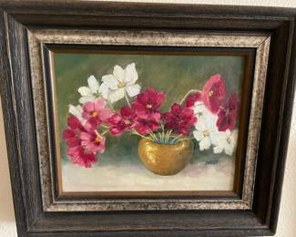 Framed Still Life Oil Painting of Poppy Bouquet by Darlen