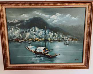 Sailboat Seascape Oil Painting by D. Morris