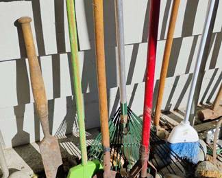 Assortment of Gardening Tools & Brooms