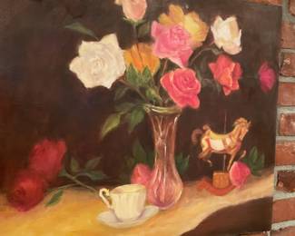 Floral and Teacup Still Life by D. Morris