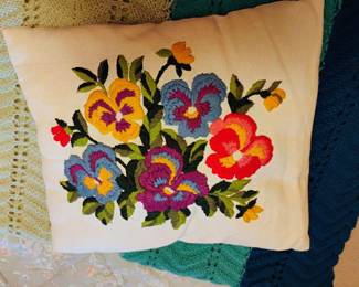 Floral Embroidered Throw Pillow