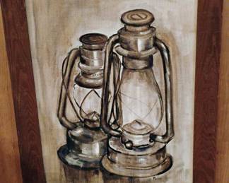 Black & White Still Life Oil Painting of Lanterns by D. Morris