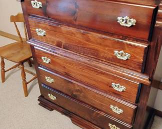 Cherry Wood 5 Drawer Chippendale Style Tall Boy Dresser