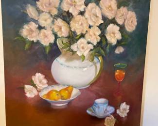 White Rose Bouquet Still Life Painting