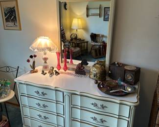 French Provincial White Dresser with Mirror