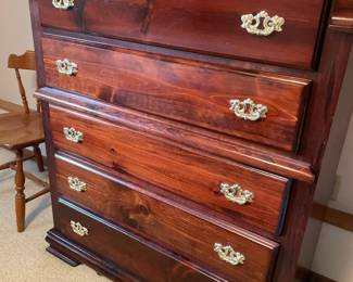 Cherry Wood 5 Drawer Chippendale Style Tall Boy Dresser