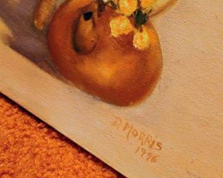 Still Life Oil Painting of Dolls in Chair by D. Morris