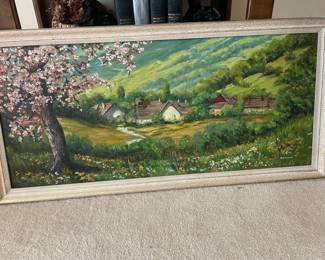 Framed Oil Painting of Cottages in the Valley by Darlen