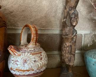 Hand Painted Mexican Pottery Water Pitcher