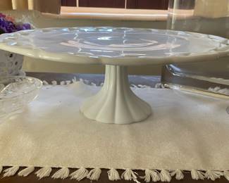 Milk Glass Footed Cake Serving Platter
