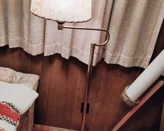 Brass Swing Arm Floor Lamp with Cream Mica Lamp Shade