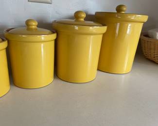 Set of 4 Yellow Ceramic Canisters