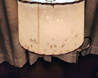 Brass Swing Arm Floor Lamp with Cream Mica Lamp Shade