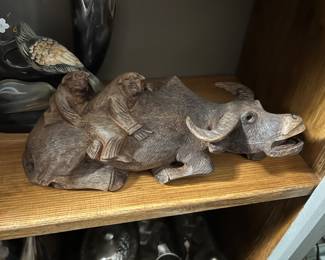 Chinese Carved Wood Water Buffalo Sculpture
