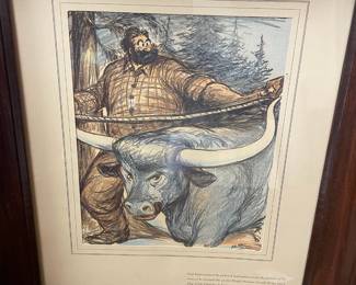 Circa 1940's - 1950's Paul Bunyan Framed & Matted Prints