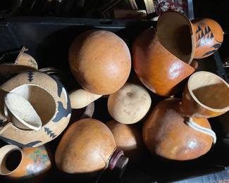 Assortment of Carved Gourd Pieces - Gourd Drum Instrument, Gourd Urn