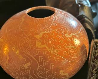 Hand Etched Gourd Signed by Artist