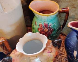 Majolica Floral Design Pitcher