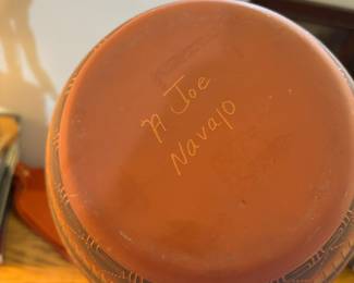 Navajo Pottery Vase with Kokopelli Figure - Signed A. Joe