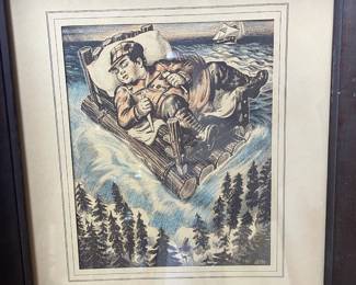 Circa 1940's - 1950's Paul Bunyan Framed & Matted Prints
