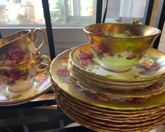 Royal Chelsea Golden Rose Fine Bone China  - Set of 3 Teacups & Saucers, 8 Bread & Butter Plates