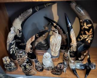 Assortment of Ornately Hand Carved Water Buffalo Horns