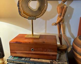 Agate Slice with Stand, Wooden Posable Figure, Cedar Jewelry Box