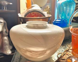 Blown Glass White Swirl Vase by R. William