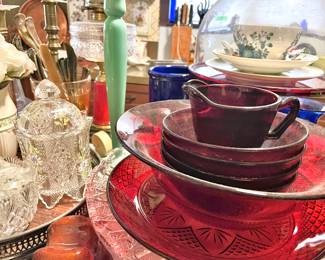 Assortment of Ruby Red Glassware