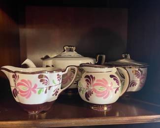 Hand-Painted Gray's Pottery - Two Jugs, Two Covered Sugar Bowls