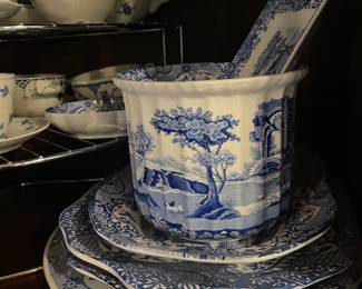 Copeland Spode Blue/White Italian Jardiniere, Copeland Spode Blue/White Italian Spoon Rest