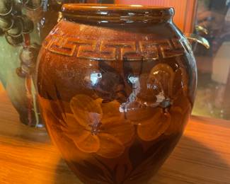 Lowell Brown Pottery Vase with Floral Design