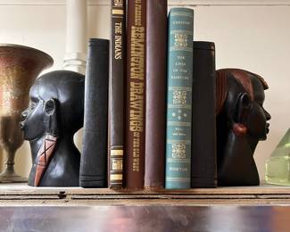 Pair of Carved Ebony Wood African Tribal Bookends