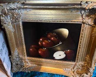 Ornately Framed Apple Bucket Still Life Oil Painting by Jack Hammell