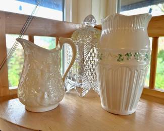 Belleek Mask 5 Ounce Creamer, Belleek Shannon Pattern Porcelain Vase