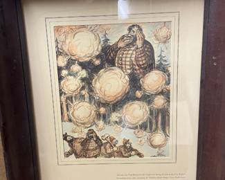 Circa 1940's - 1950's Paul Bunyan Framed & Matted Prints