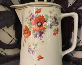 Canonsburg Pottery Co. Covered Syrup Pitcher with Floral Design